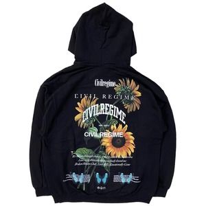 Civil Regime Black Hoodie Sunflower Design